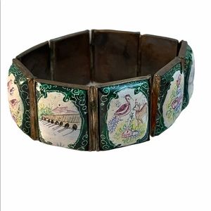 Antique ceramic Handmade Persian Story book bracelet brass